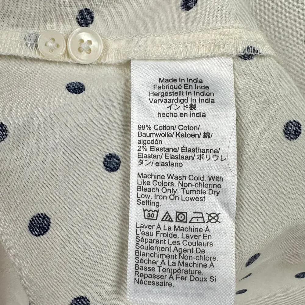 NEW J. Crew Blouse Top Button Front Polka Dot Cream Navy Large Preppy Office